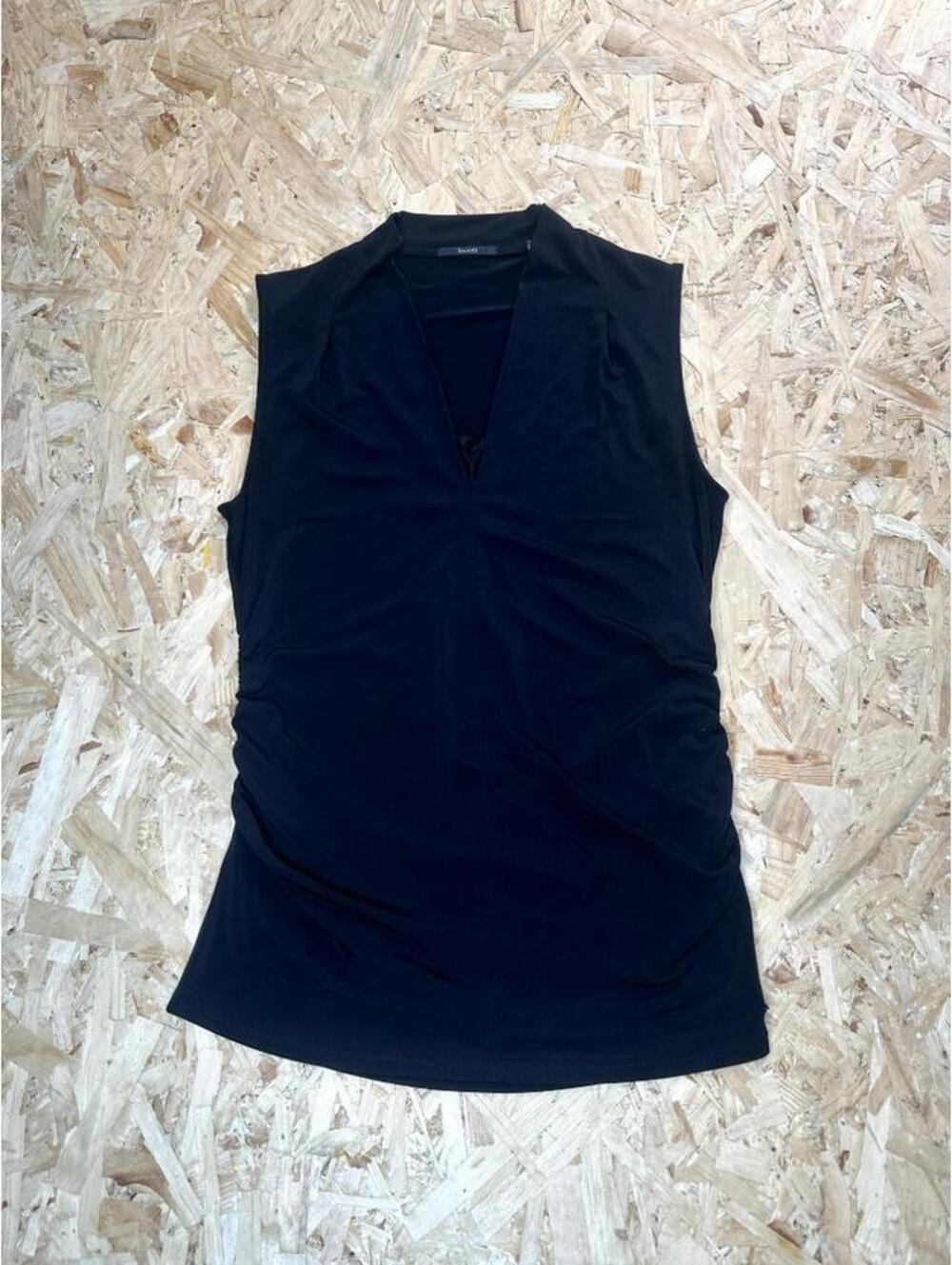 Tahari Womens Sleeveless V-Neck Ruched Blouse Top Black Size